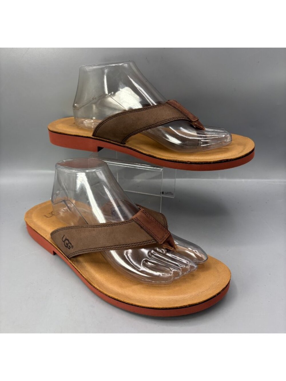 UGG Flip Flop Sandals Womens 11 Brown Leather Slip On Thong Open Toe 1004216
